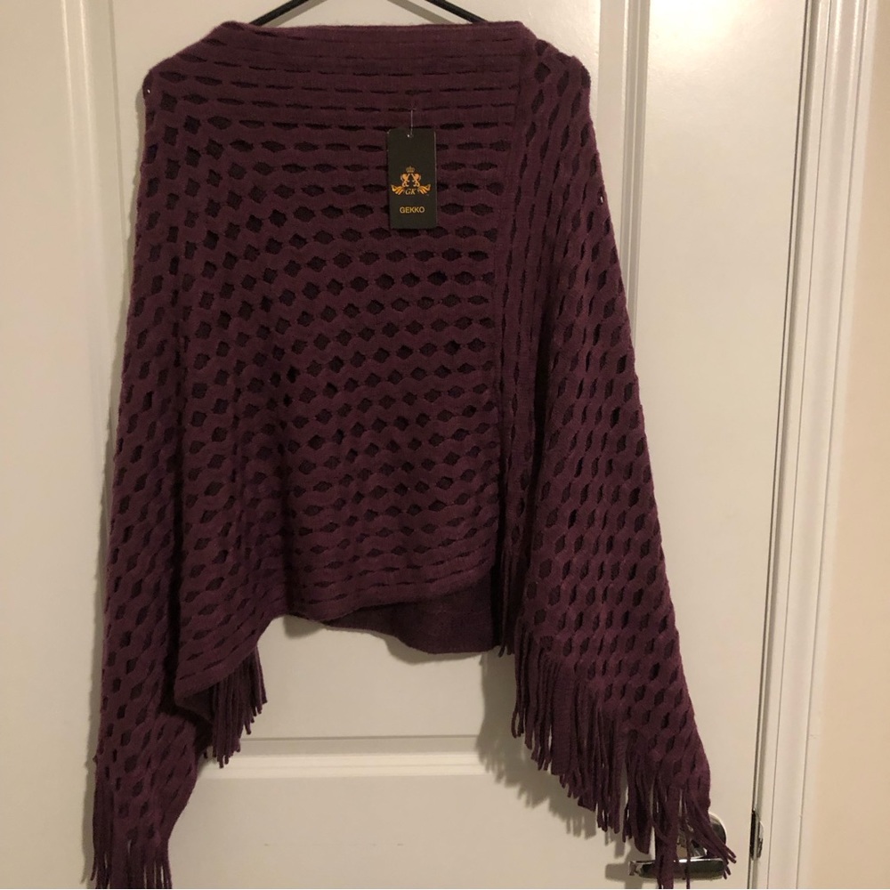 Gekko brand Plum Colored Sweater Poncho. One size fits most.